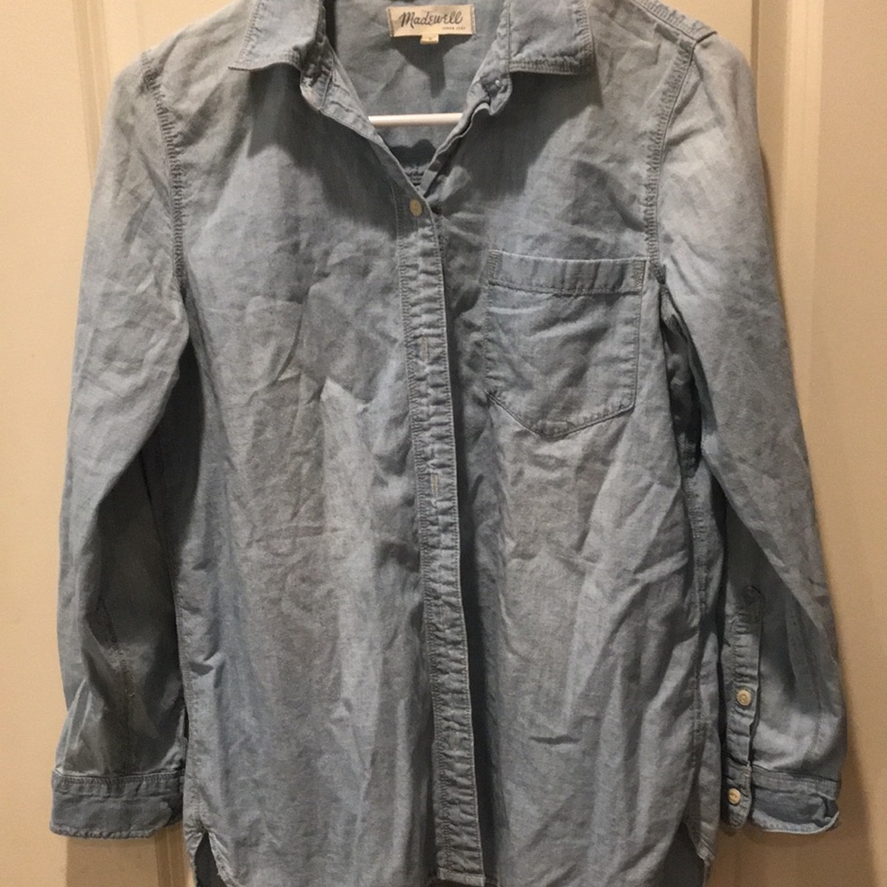 Madewell button down long sleeve Jean chambray shirt light wash woman size S
